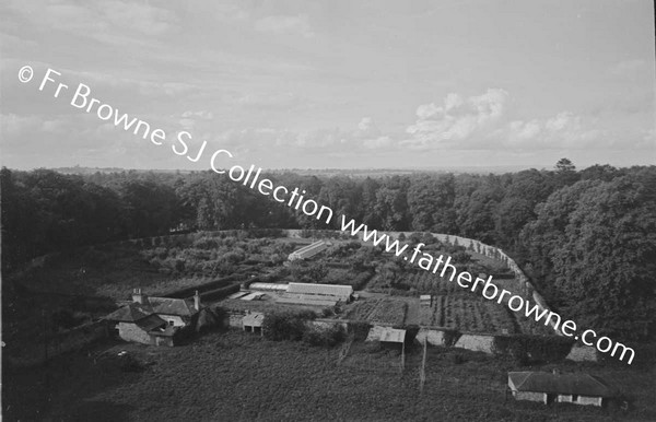 CORBALTON HALL  LOOKING DOWN FROM TOWER HOUSE AND GREAT COURTYARD WITH WALLED GARDEN